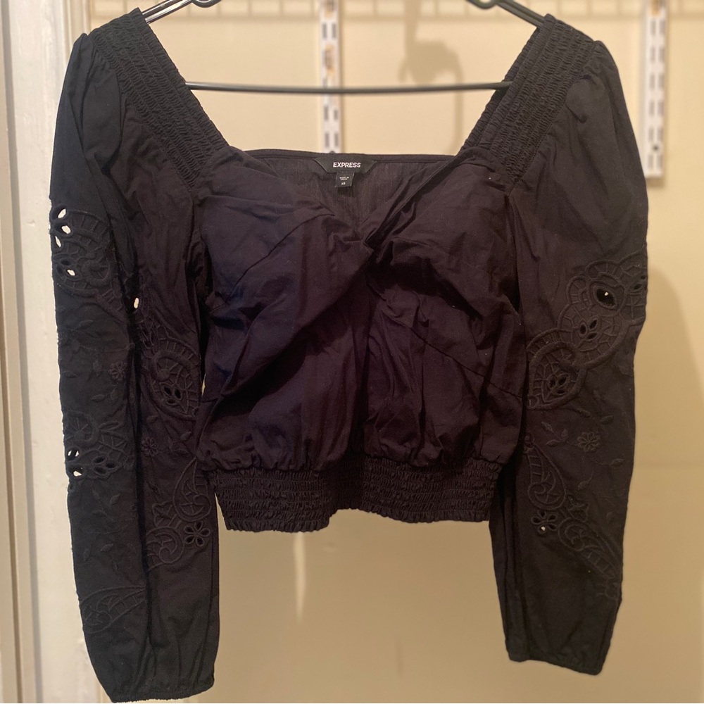 Express Black Lace Detail Crop Top Blouse